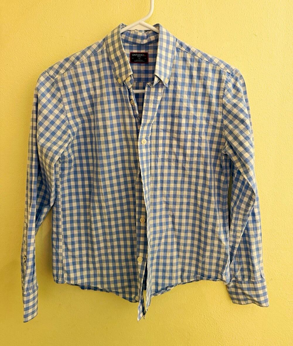 UNTUCKit Boys Blue/White Check Cotton Long Sleeve Button-Down Shirt